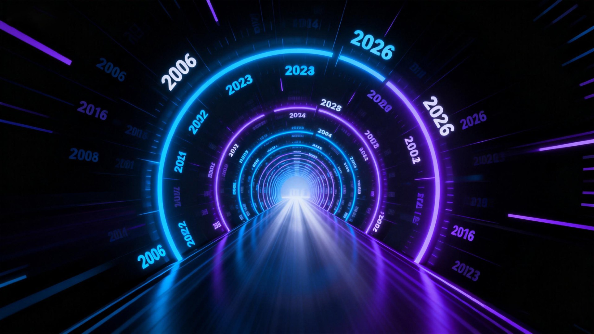 jimeng-2026-01-15-5359-現代信息圖表設計，立體時間隧道設計，從2006年的入口到2026年的出口，形成一....jpg